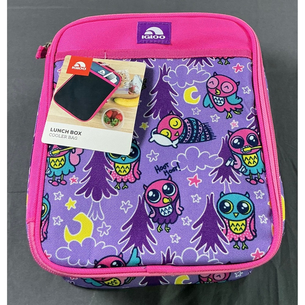 Igloo Lunch Box Cooler Bag Purple Nite Owls Insulated Padded Handle 4899699